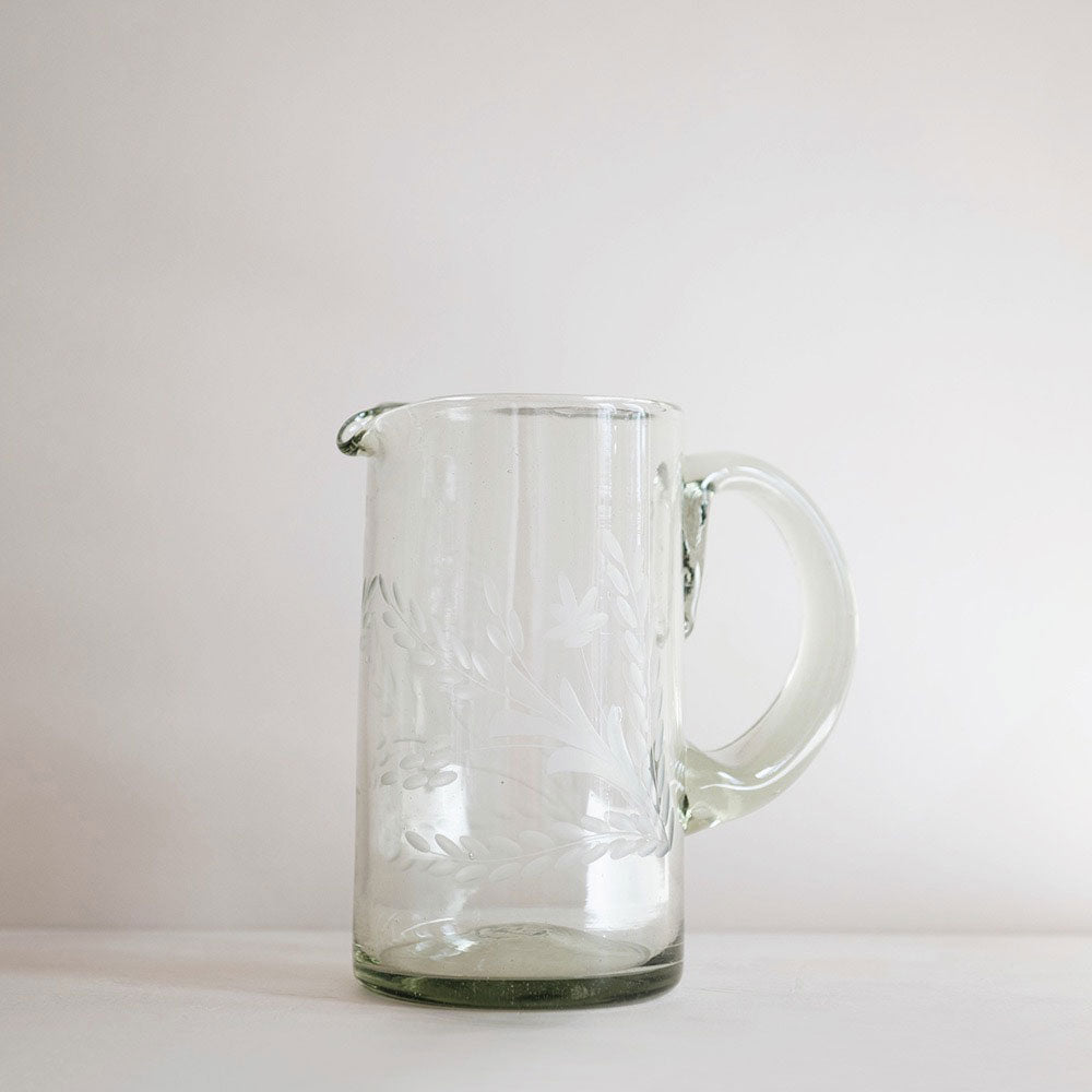 Etched Artisan Glass Pitcher