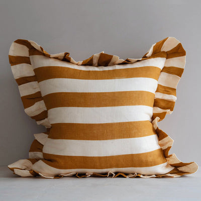 Linen Pillow Cover - Ochre Stripe
