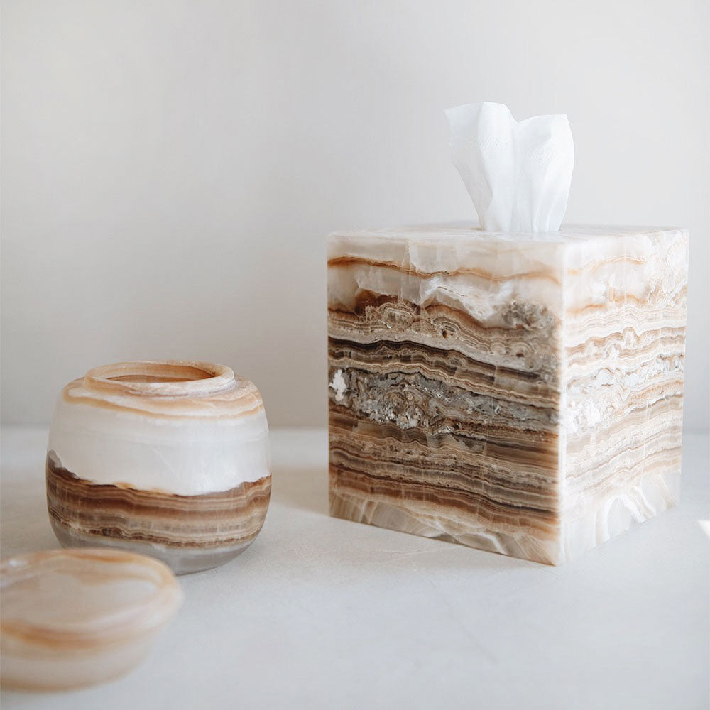 Hand-carved Amber Alabaster Tissue Box Cover
