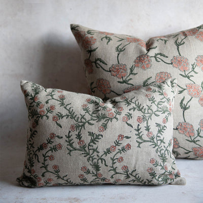 Linen Hand Block-Printed Pillow Cover No. 0226