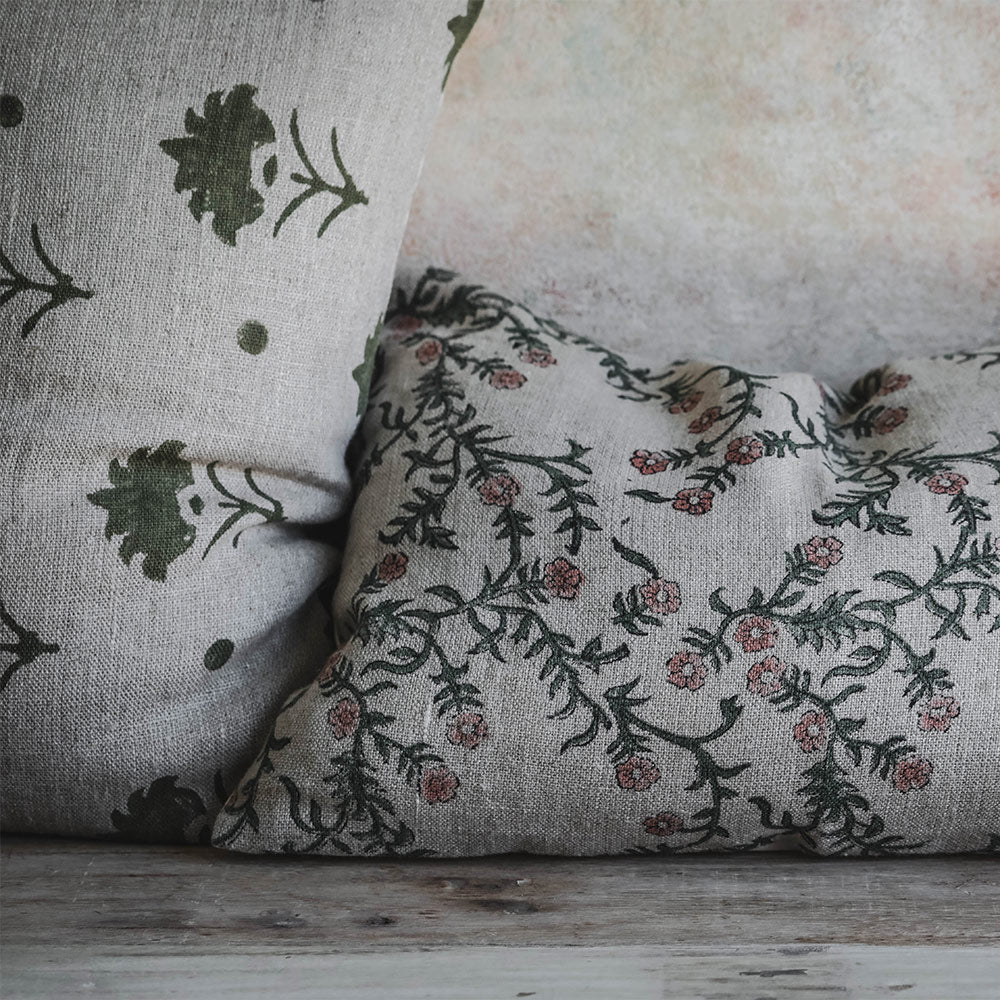 Linen Hand Block-Printed Pillow Cover No. 0226