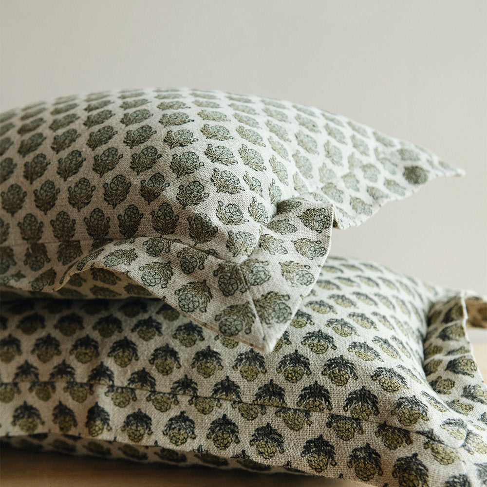 Linen Hand Block-Printed Pillow Cover No. 0272