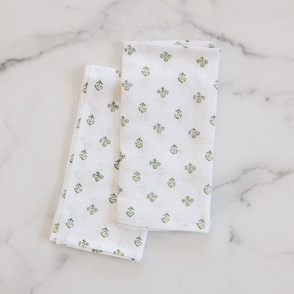 Hand Block-Printed Linen Napkin Set - Green