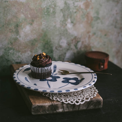Hand-painted Ceramic Plate - Blue Blooms