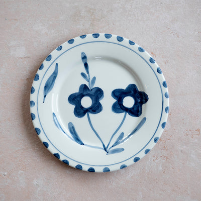 Hand-painted Ceramic Plate - Blue Blooms