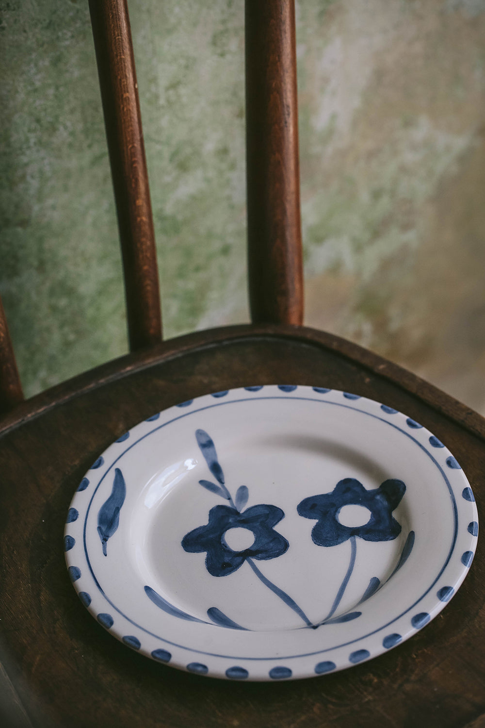 Hand-painted Ceramic Plate - Blue Blooms