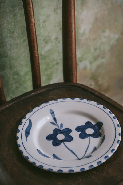 Hand-painted Ceramic Plate - Blue Blooms