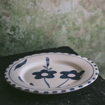 Hand-painted Ceramic Plate - Blue Blooms