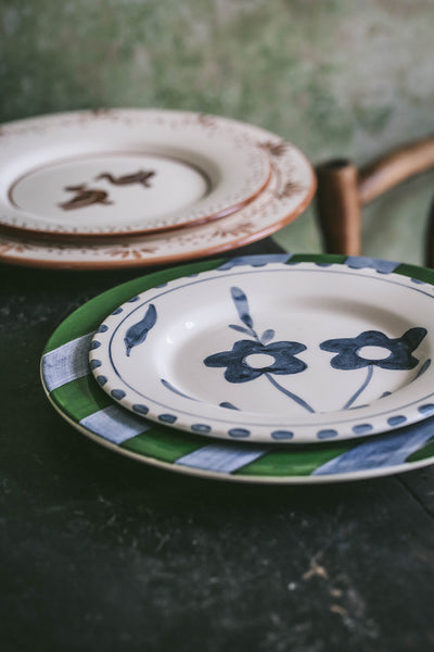 Hand-painted Ceramic Plate - Blue Blooms