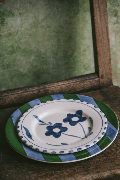 Hand-painted Ceramic Plate - Blue Blooms