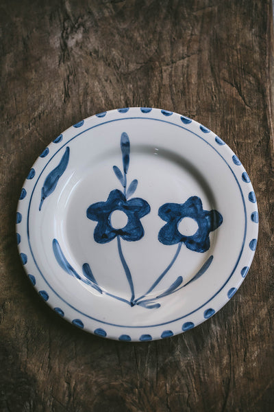 Hand-painted Ceramic Plate - Blue Blooms