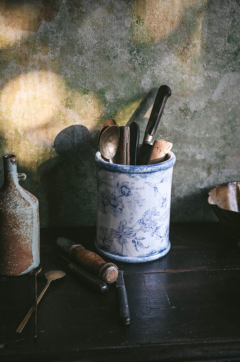 Hand-Painted Ceramic Crock - Blue Garden