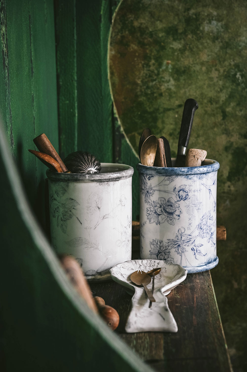 Hand-Painted Ceramic Crock - Grey Garden