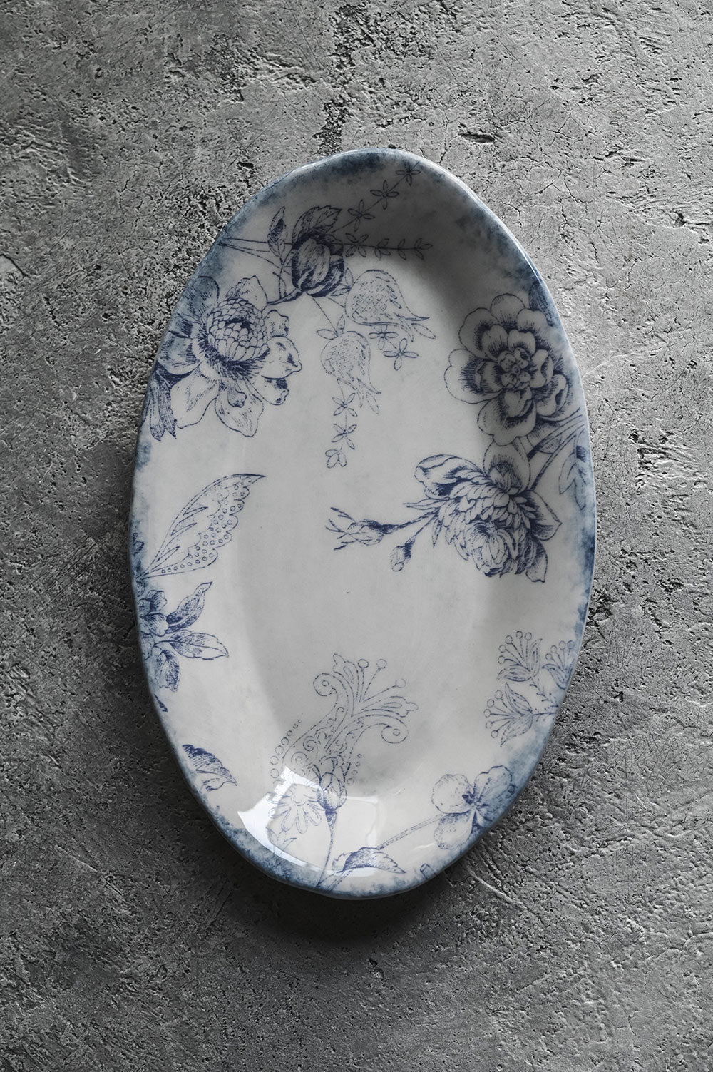 Hand-Painted Ceramic Tray - Blue Garden