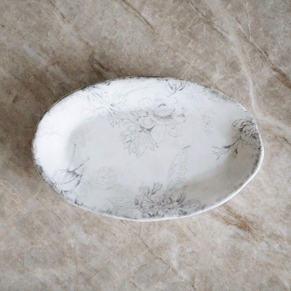 Hand-Painted Ceramic Tray - Grey Garden