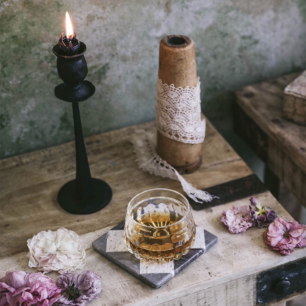 Checkered Marble and Travertine Coaster Set