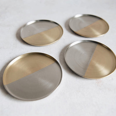 Dual Tone Coaster Set - Brass & Nickel