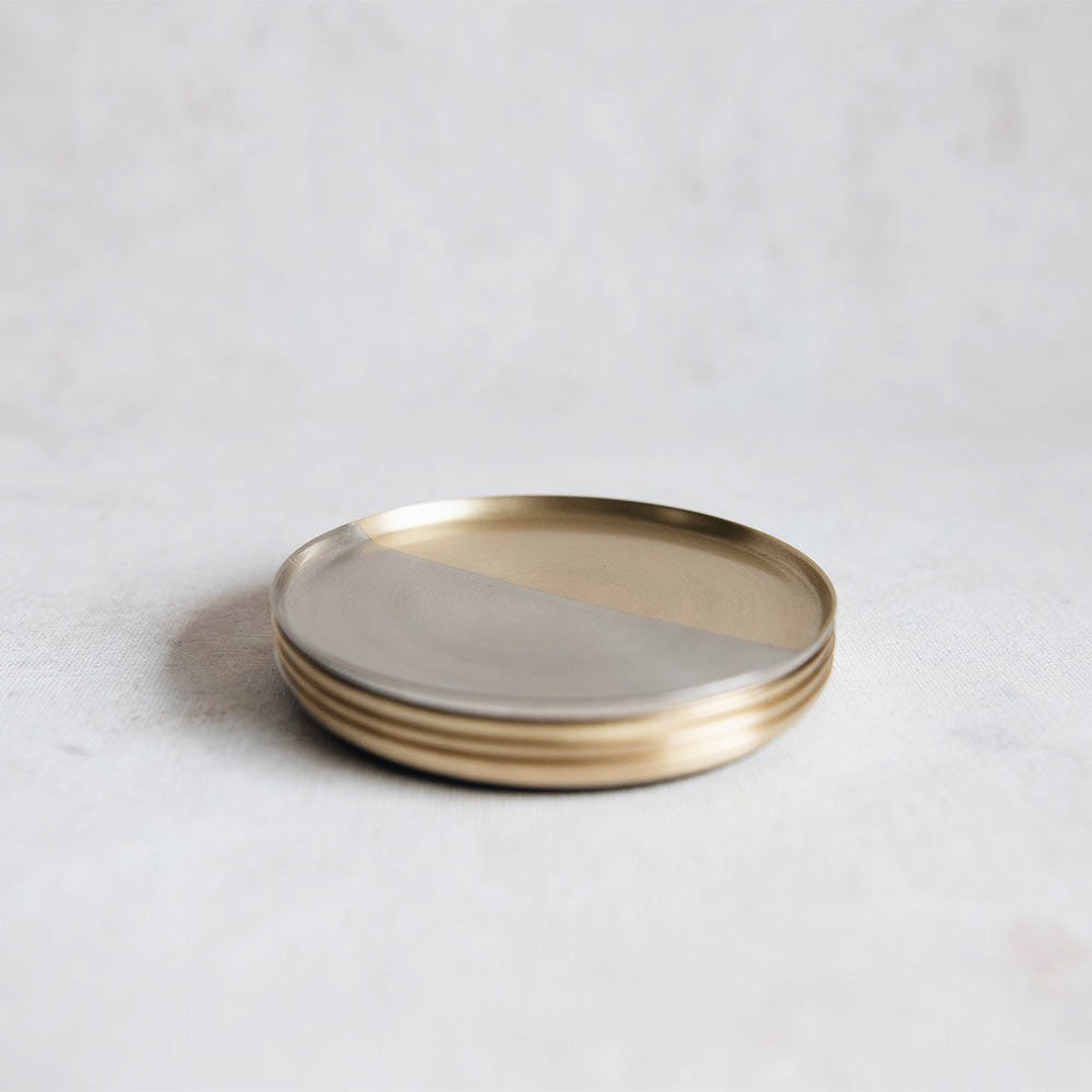 Dual Tone Coaster Set - Brass & Nickel