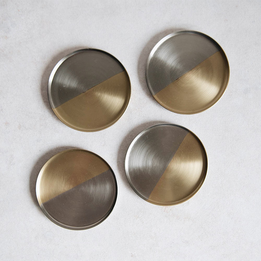 Dual Tone Coaster Set - Brass & Nickel