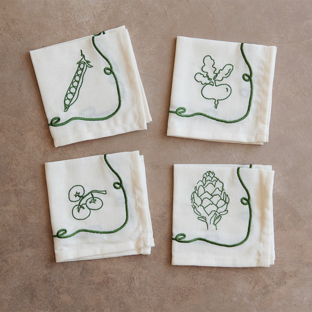 Embroidered Cocktail Napkin Set - Green