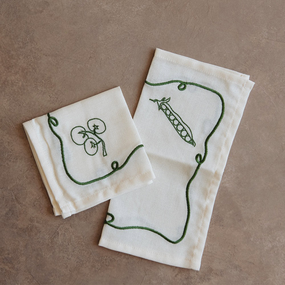 Embroidered Cocktail Napkin Set - Green