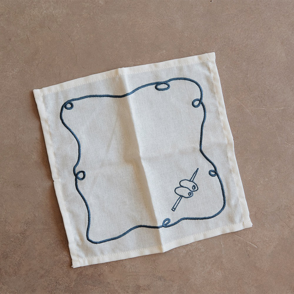 Embroidered Cocktail Napkin Set - Blue