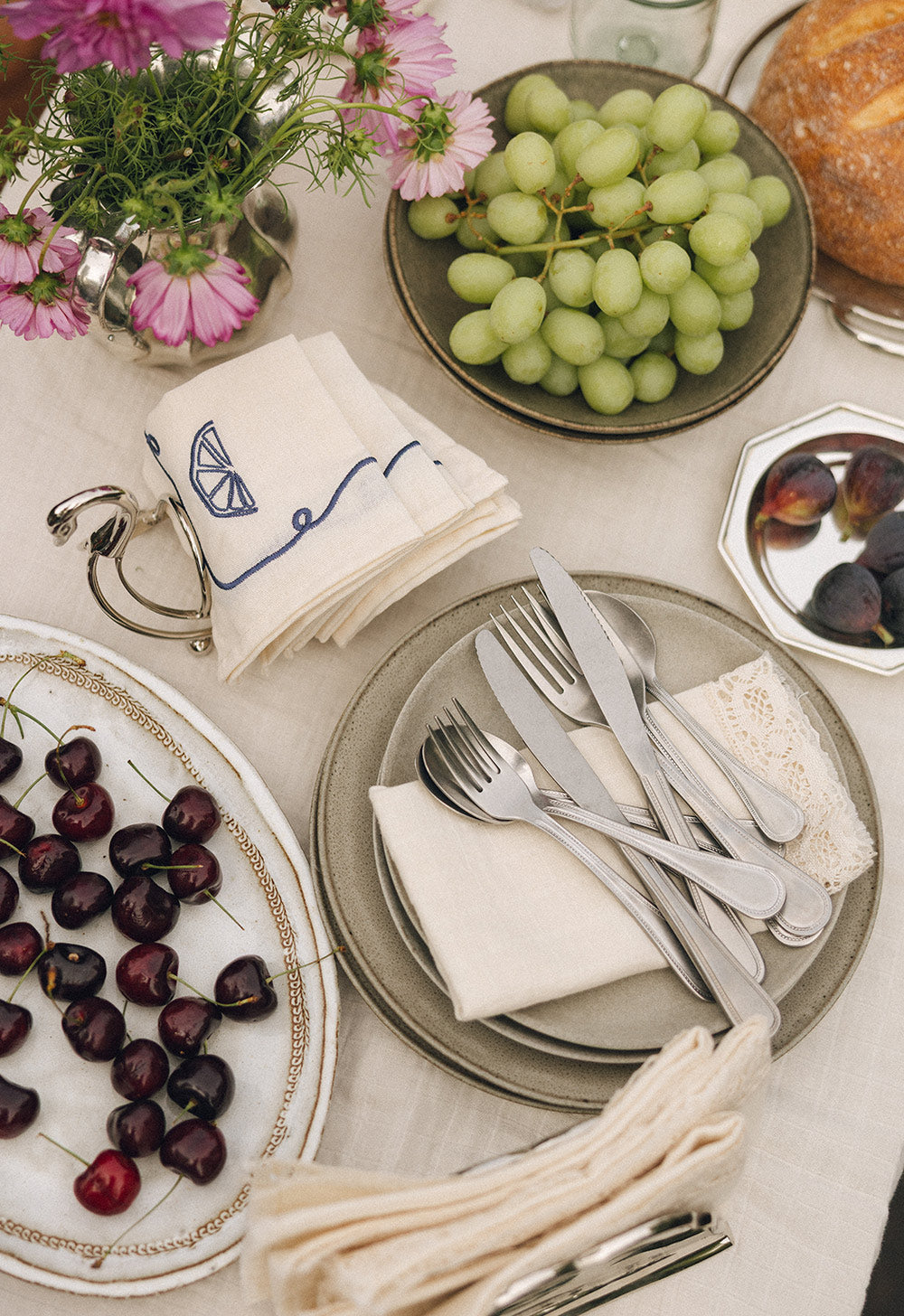 Embroidered Cocktail Napkin Set - Blue