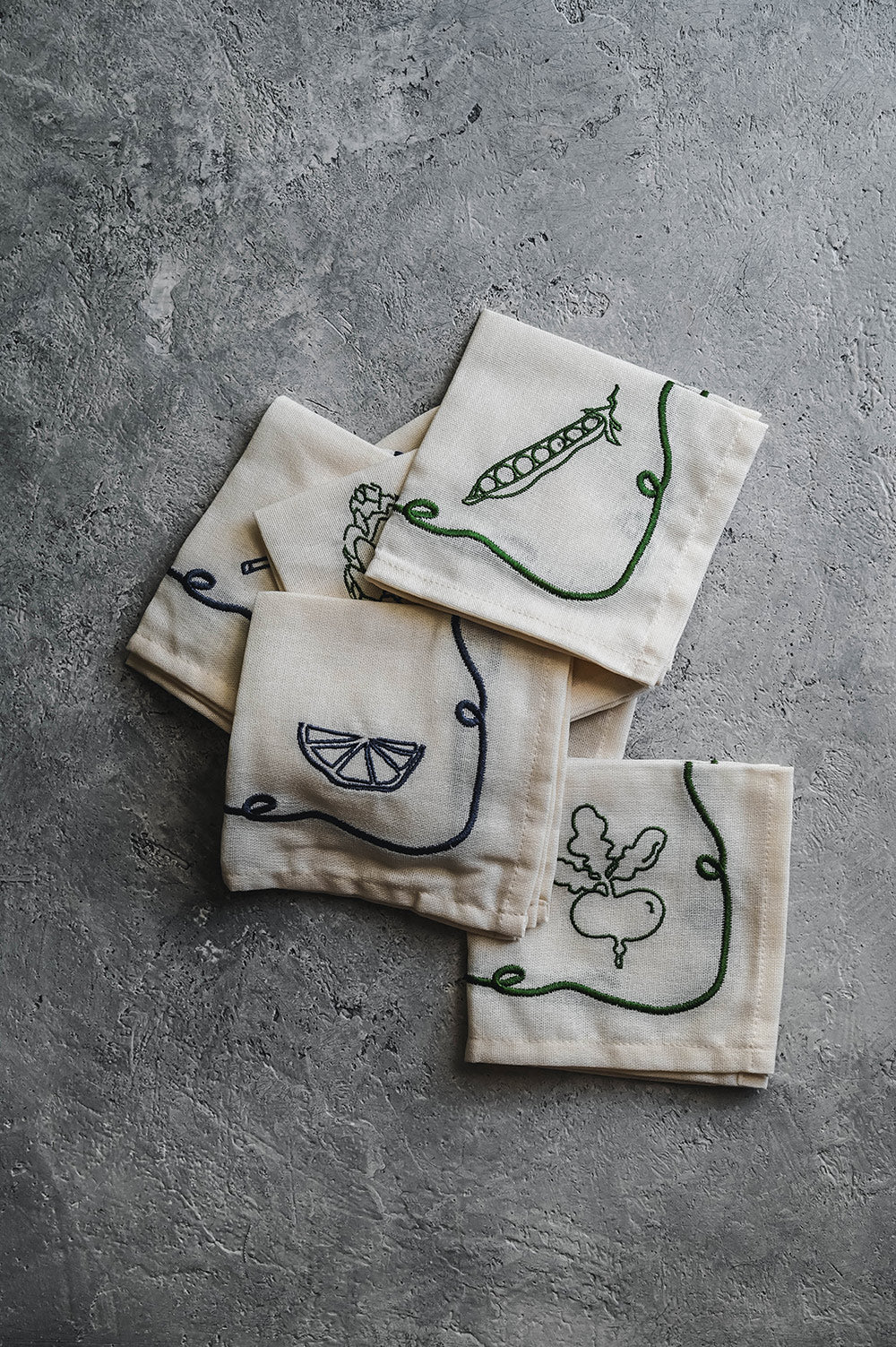 Embroidered Cocktail Napkin Set - Green