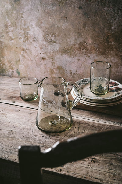 Flare Etched Artisan Glass Pitcher