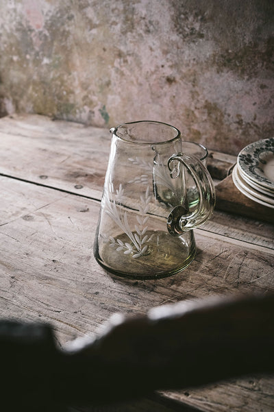 Flare Etched Artisan Glass Pitcher