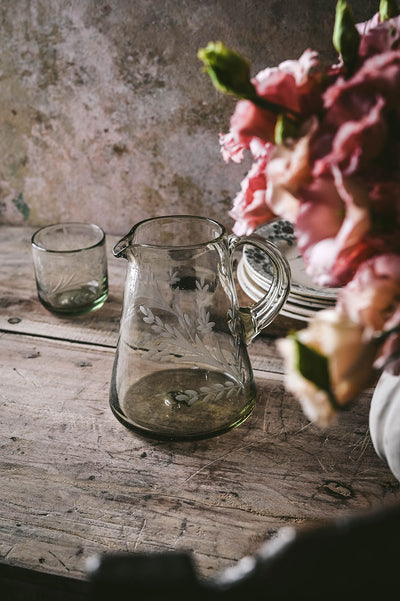 Flare Etched Artisan Glass Pitcher