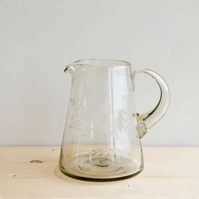 Flare Etched Artisan Glass Pitcher
