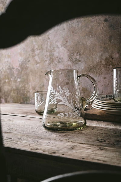 Flare Etched Artisan Glass Pitcher
