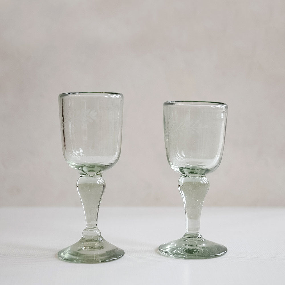 Hand-etched Floral Wine Glass