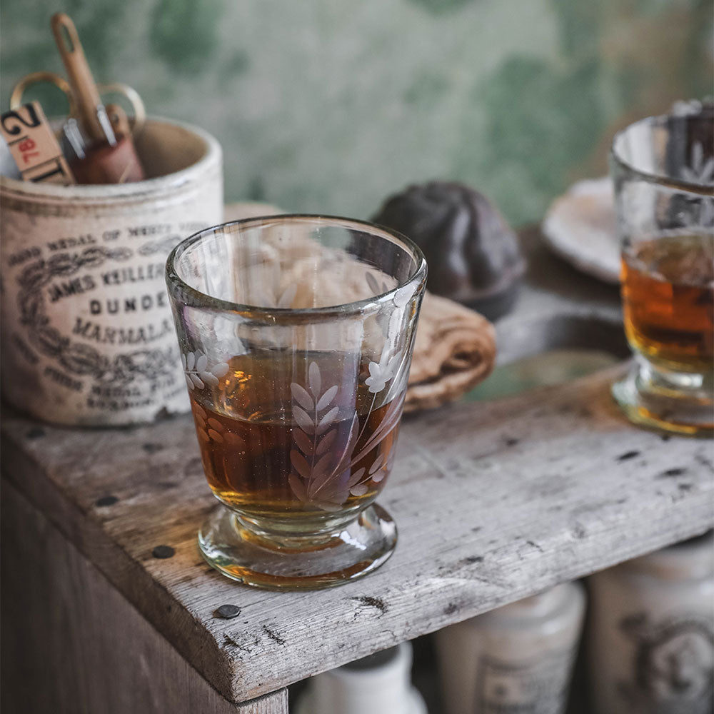 Hand-etched Footed Floral Glassware