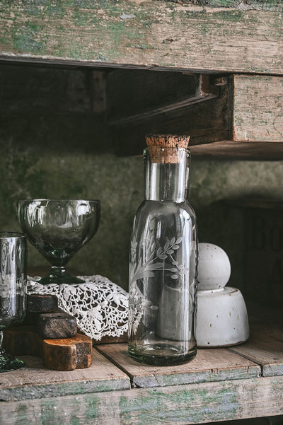 Handblown Etched Carafe with Cork