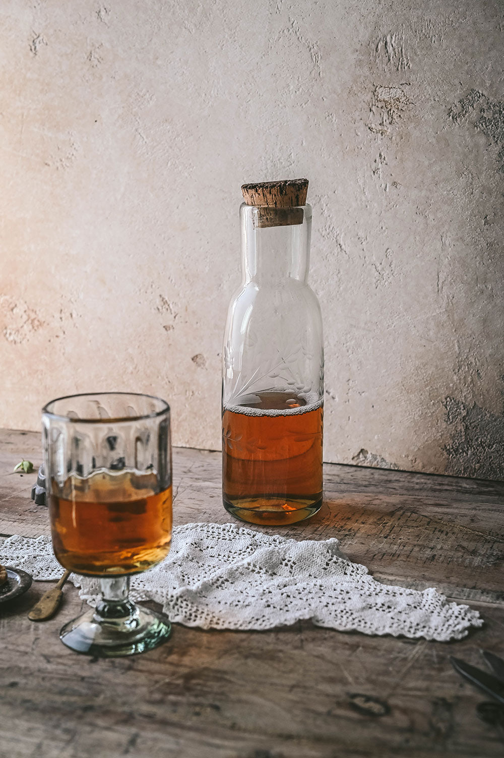 Handblown Etched Carafe with Cork