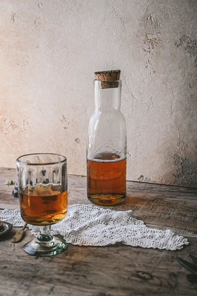 Handblown Etched Carafe with Cork