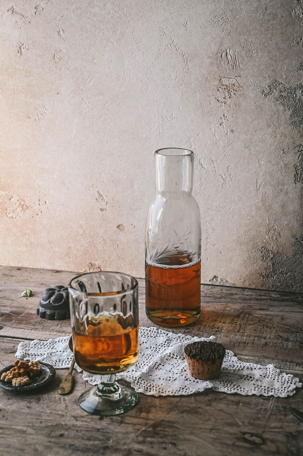 Handblown Etched Carafe with Cork
