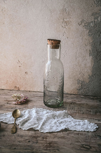 Handblown Etched Carafe with Cork