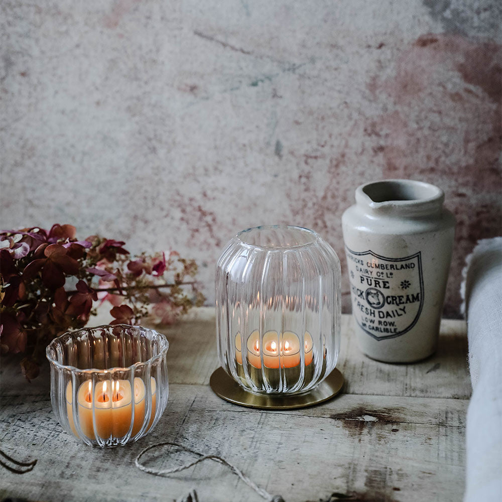 Fluted Glass Tealight Lantern