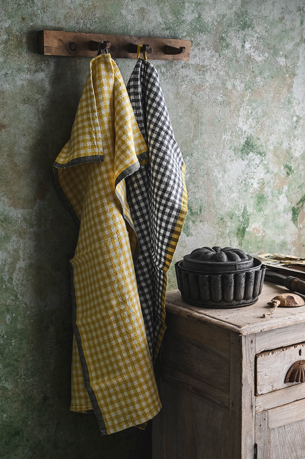 Gingham Linen Tea Towel - Yellow/Grey