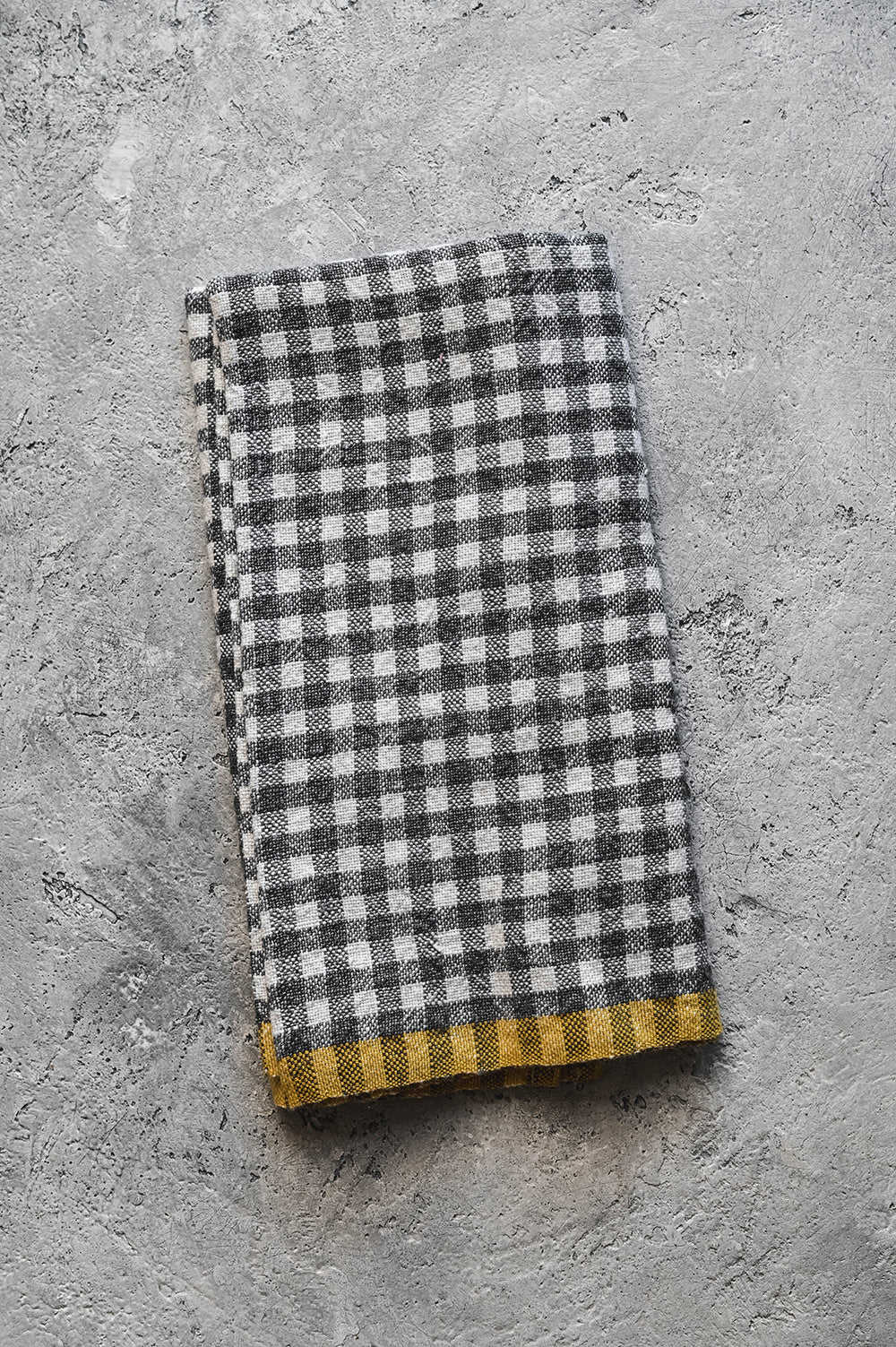 Gingham Linen Tea Towel - Yellow/Grey