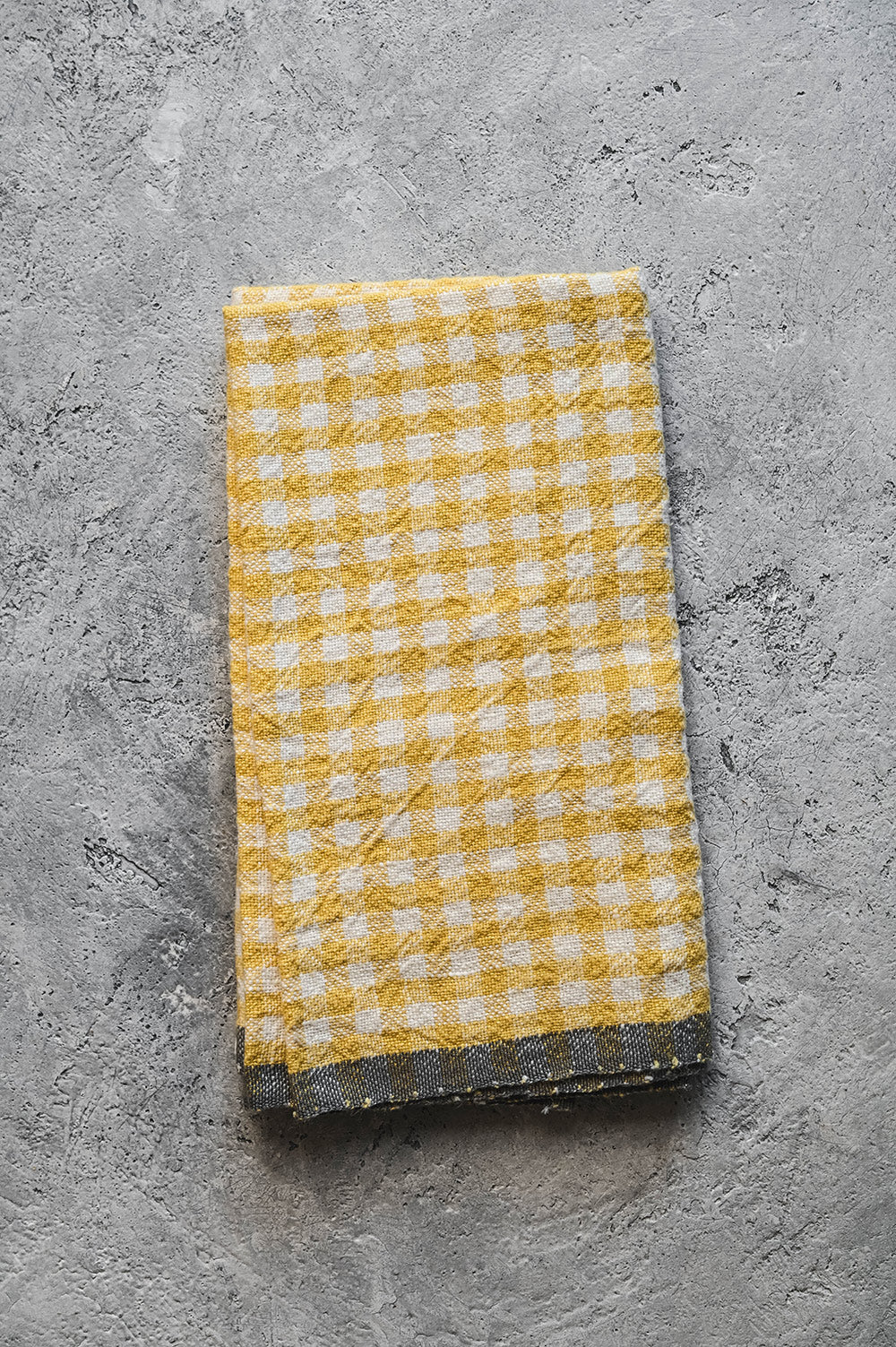 Gingham Linen Tea Towel - Yellow/Grey