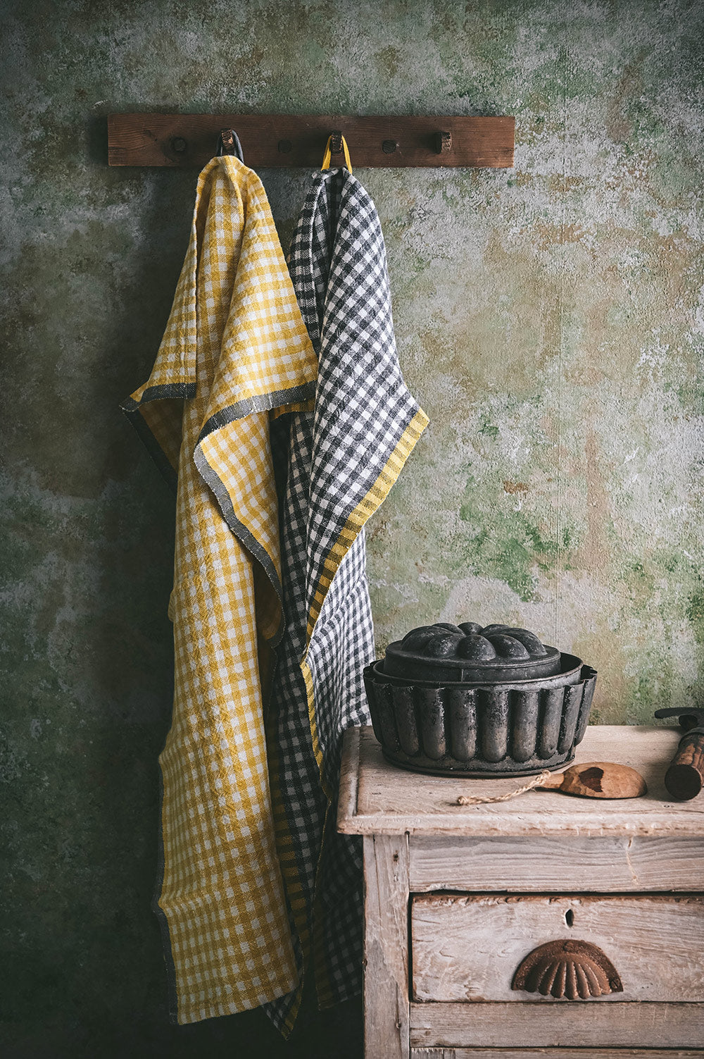Gingham Linen Tea Towel - Yellow/Grey