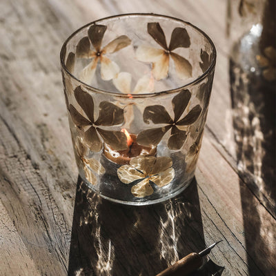 Everlasting Floral Glass Hurricane Candle Holder