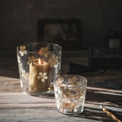 Everlasting Floral Glass Hurricane Candle Holder