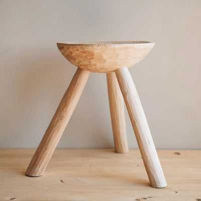 Hand-carved Wooden Stool with Motif