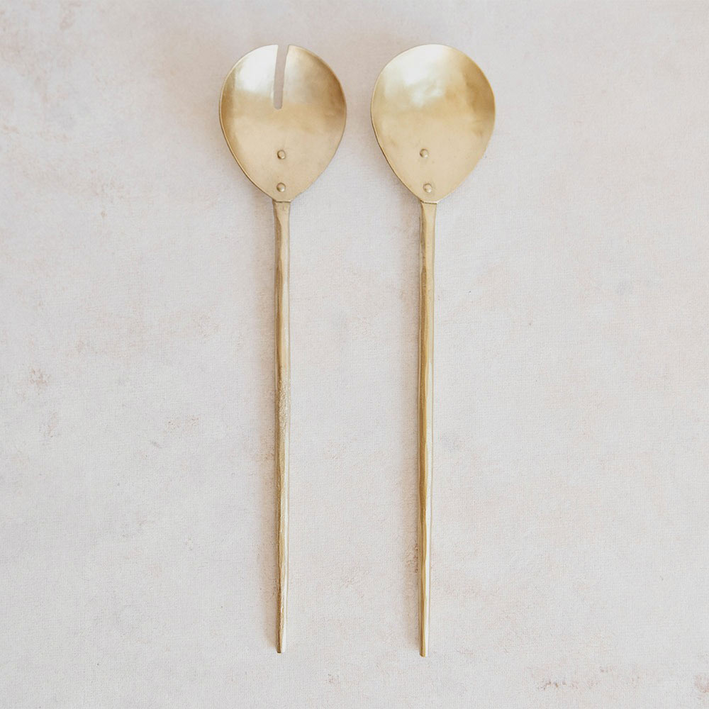 Hand Forged Salad Server Set - Brass