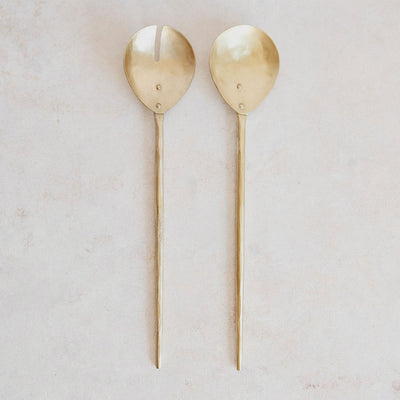 Hand Forged Salad Server Set - Brass